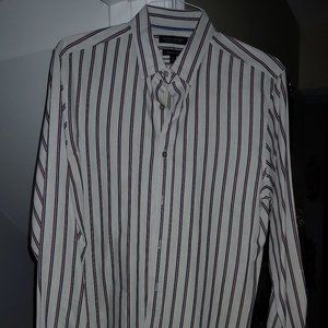 Banana Republic Mens Size Medium Pinstriped Cream Soft Cotton Grant Fit Shirt